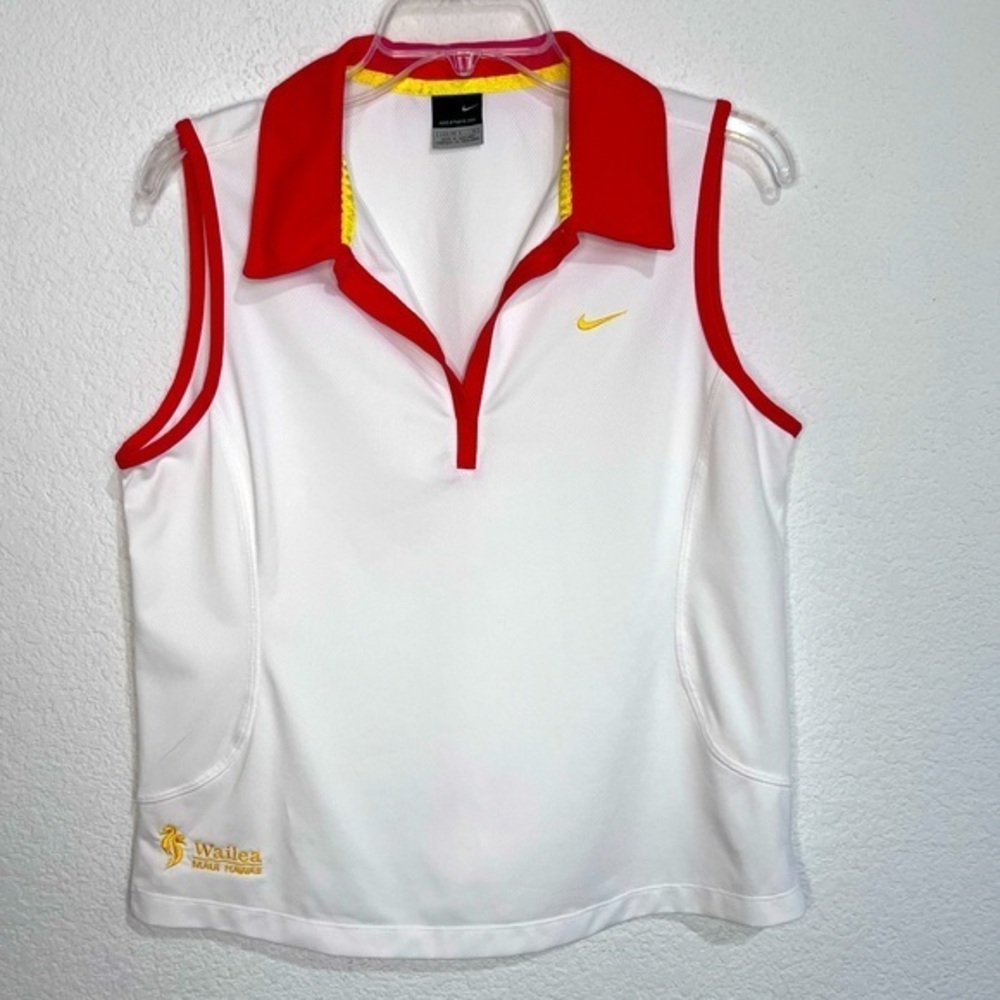 Nike Women's Sphere Dry White Coral Yellow Wailea Maui Hawaii Golf Shirt Large